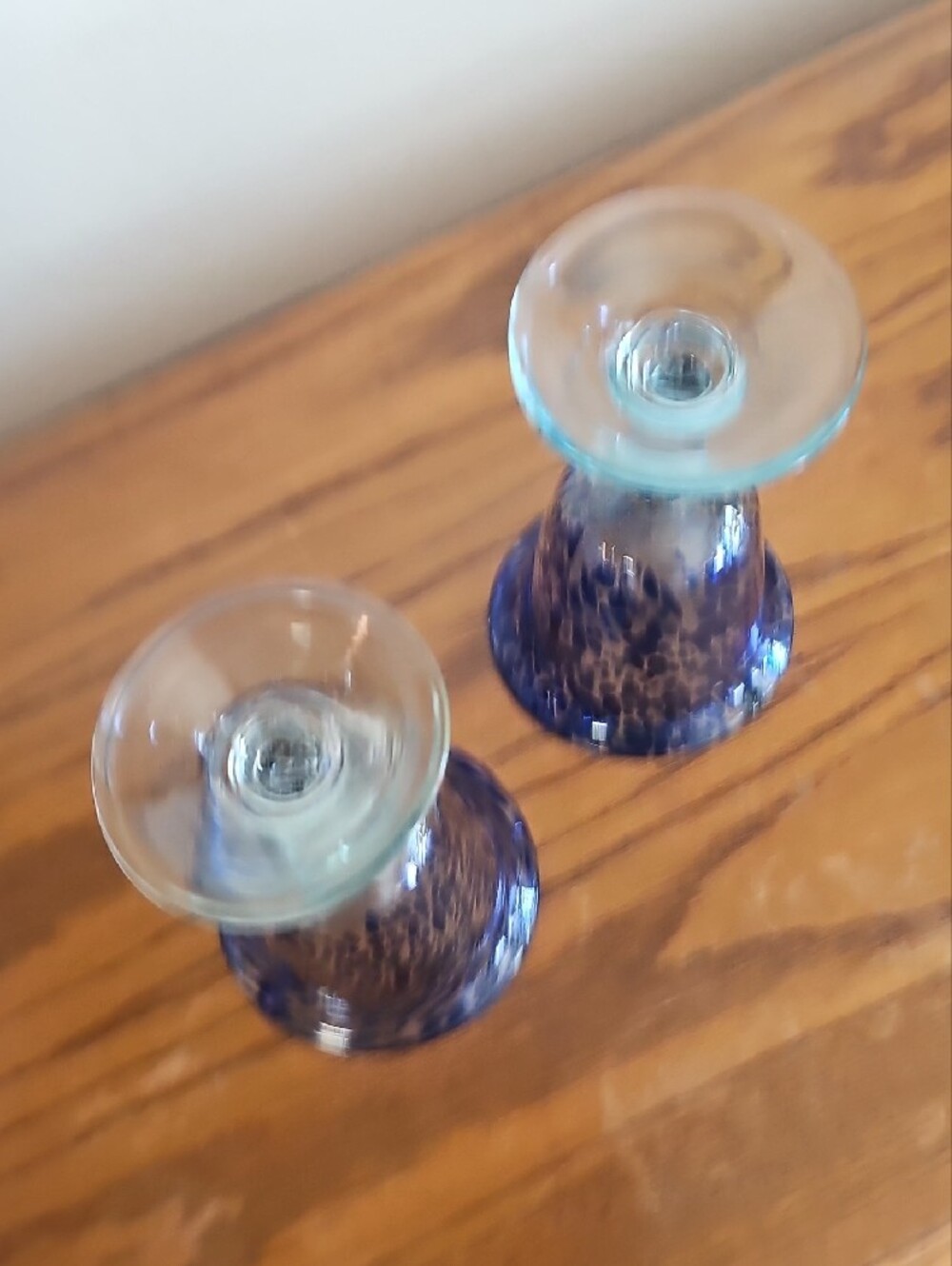 Made in Mexico Handblown Blue Speckled Glass Goblets - Set of 2 Tote 9 - Picture 4 of 6